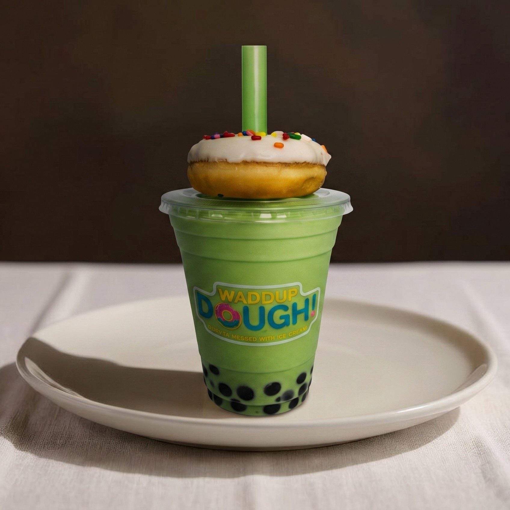 Honeydew Shake w/ Boba + Donut.